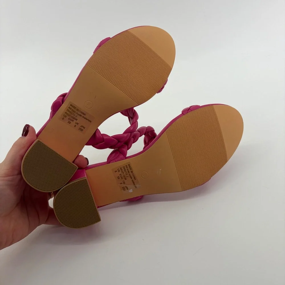 Dream Pairs Womens 8 Pink Sandals Braided Block Heel Mule